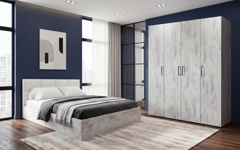 Bedroom furniture set for mattress 160/200 Estell 2, Antique oak + white leather  1