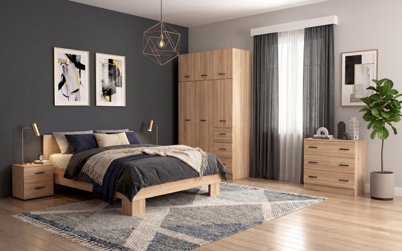 Bedroom furniture set for mattress 160/200 Vento, Natural oak  1