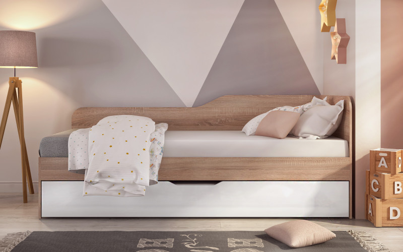 Trundle bed for mattress 90/200 Denny, Sonoma oak + white gloss  1