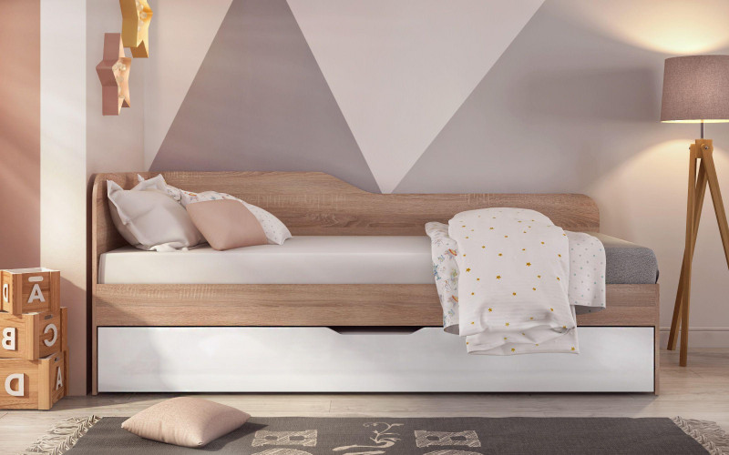 Trundle bed for mattress 90/200 Denny, Sonoma oak + white gloss  1