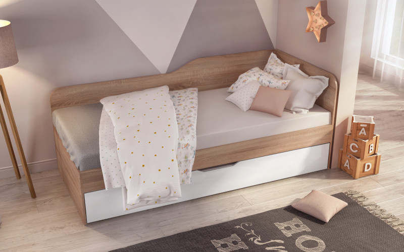 Trundle bed for mattress 90/200 Denny, Sonoma oak + white gloss  3