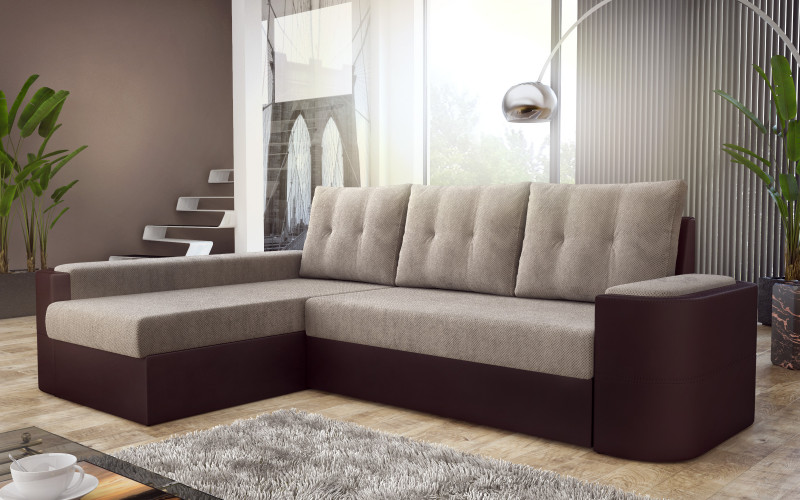 Extendable corner sofa Madeira, beige + brown leather  1