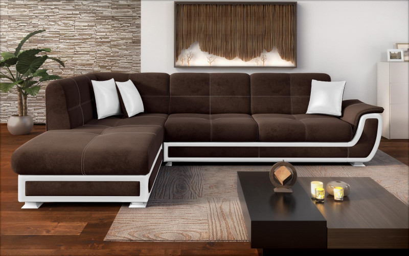 Extendable sofa Princess II + click-clack mechanism, dark brown + white leather  1