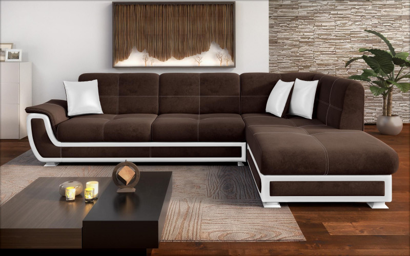 Extendable sofa Princess II + click- clack mechanism, dark brown + white leather  1