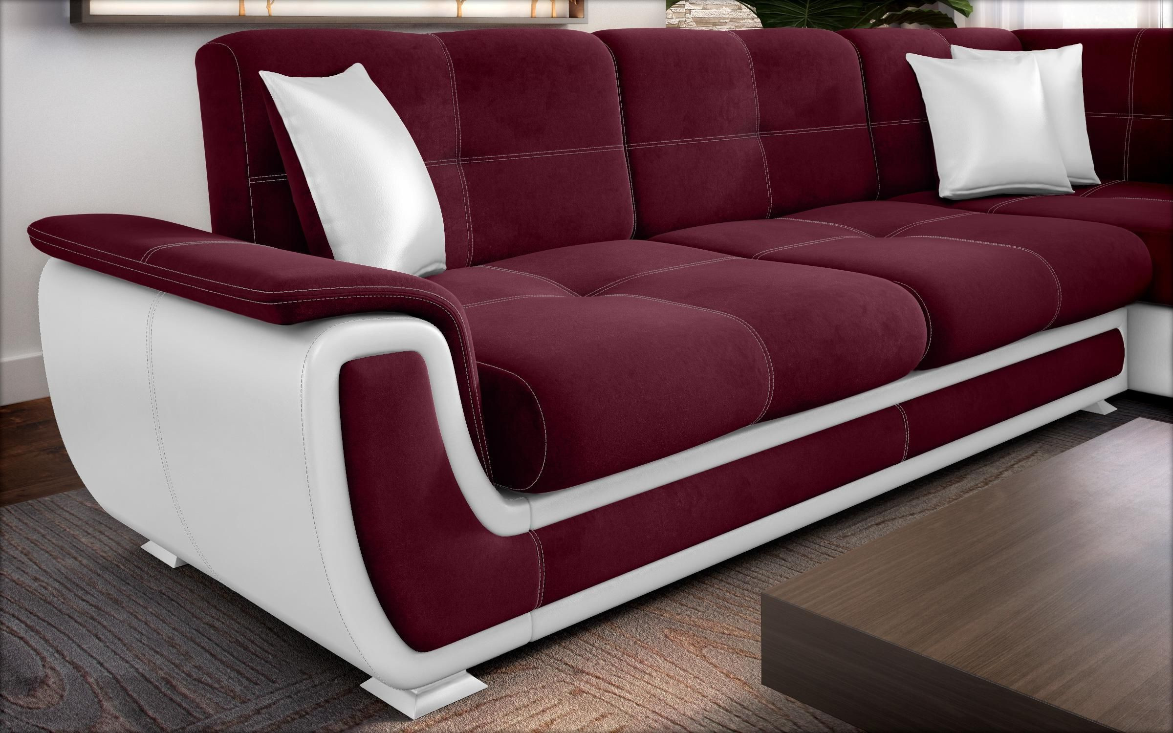 Sofa Princess II + click- clack mechanism, burgundy + white leather  6