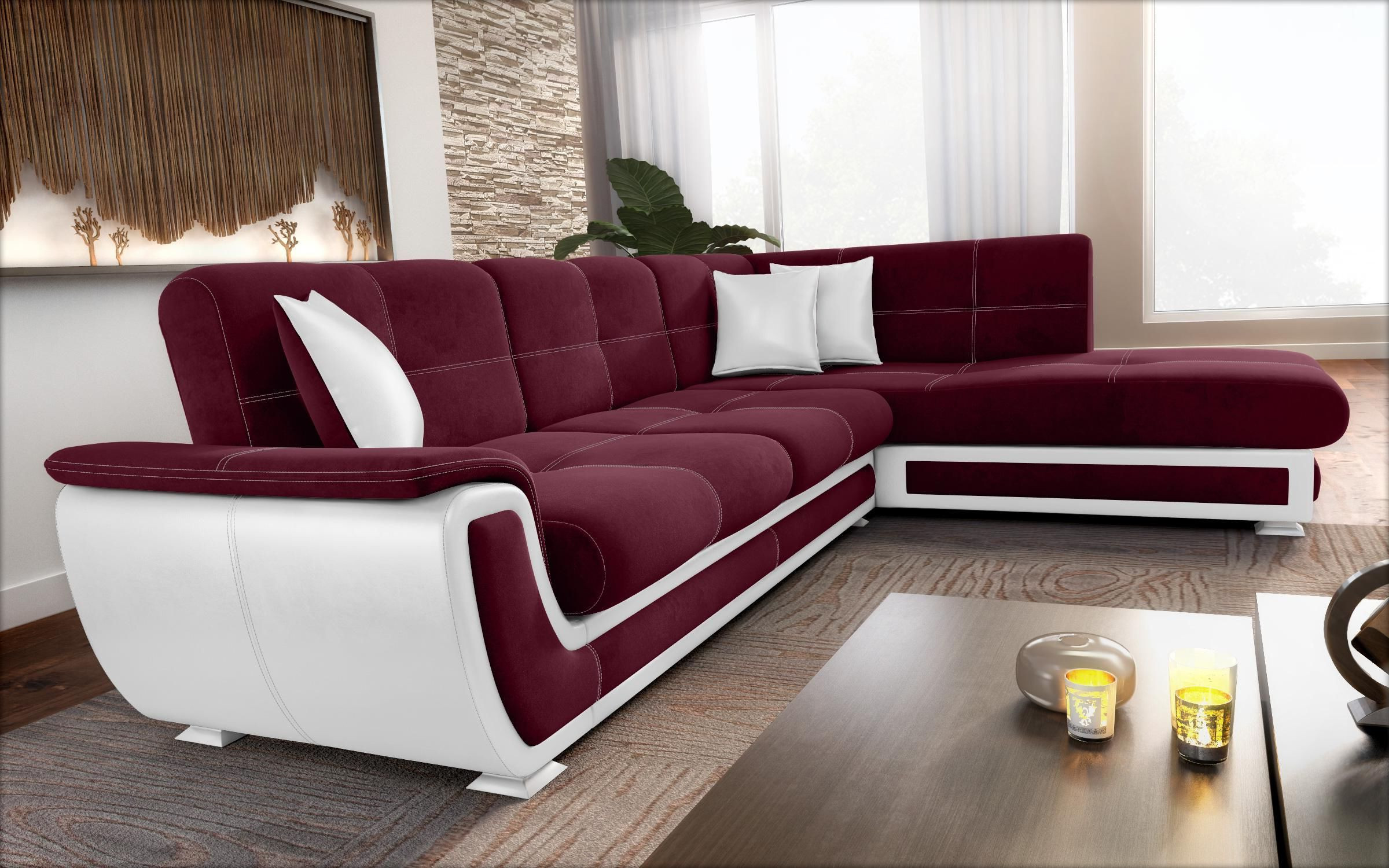 Sofa Princess II + click- clack mechanism, burgundy + white leather  7