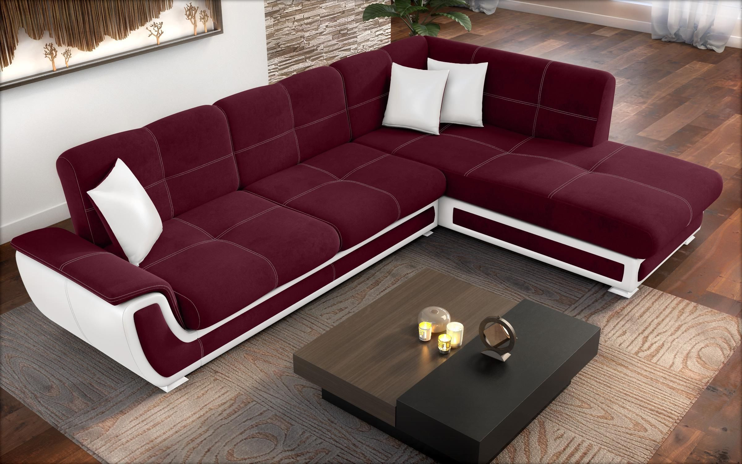 Sofa Princess II + click- clack mechanism, burgundy + white leather  8