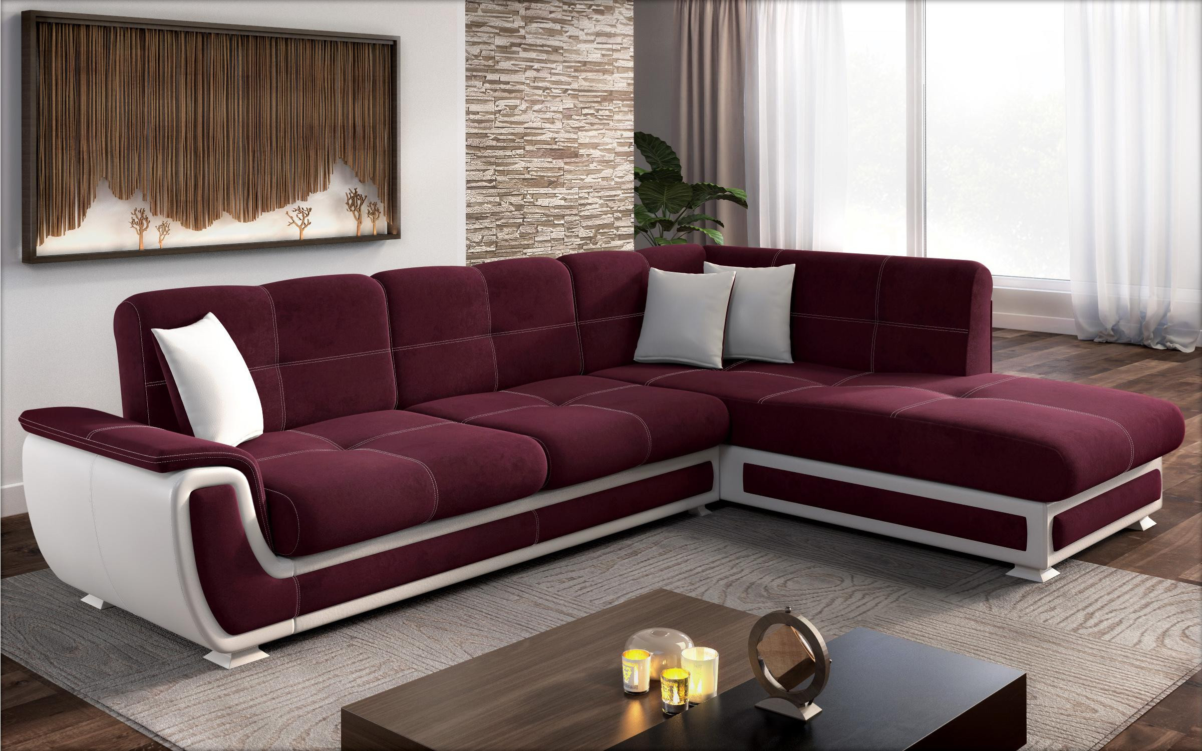 Sofa Princess II + click- clack mechanism, burgundy + white leather  3