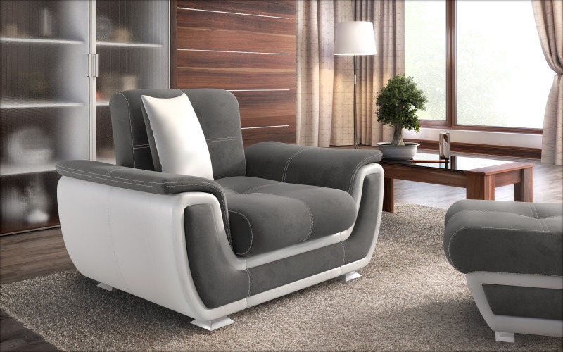 Armchair + click-clack mechanism Princess ΙΙ, grey + white leather  1