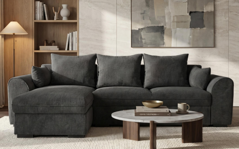 Extendable corner sofa Galetti, dark grey  1