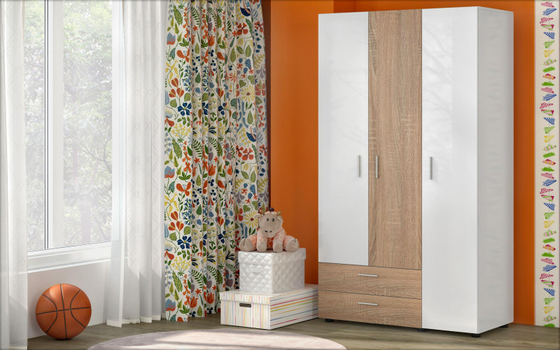 Wardrobe Alice, white gloss + Sonoma oak  1