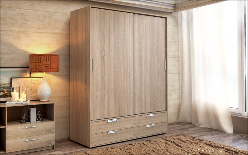 Wardrobe with sliding doors and drawers Dex, Sonoma oak  1
