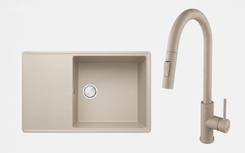 Sink with mixer tap Delux-L, beige  1