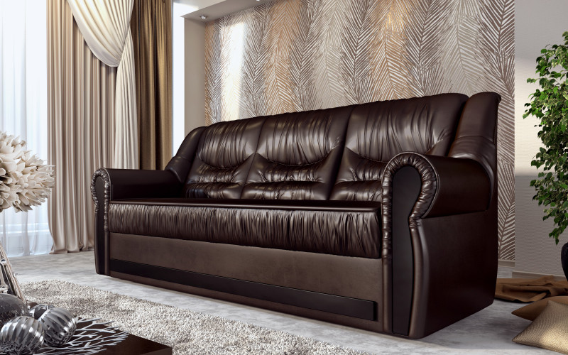 Extendable sofa Imperial + bed mechanism, leather Wenge  1