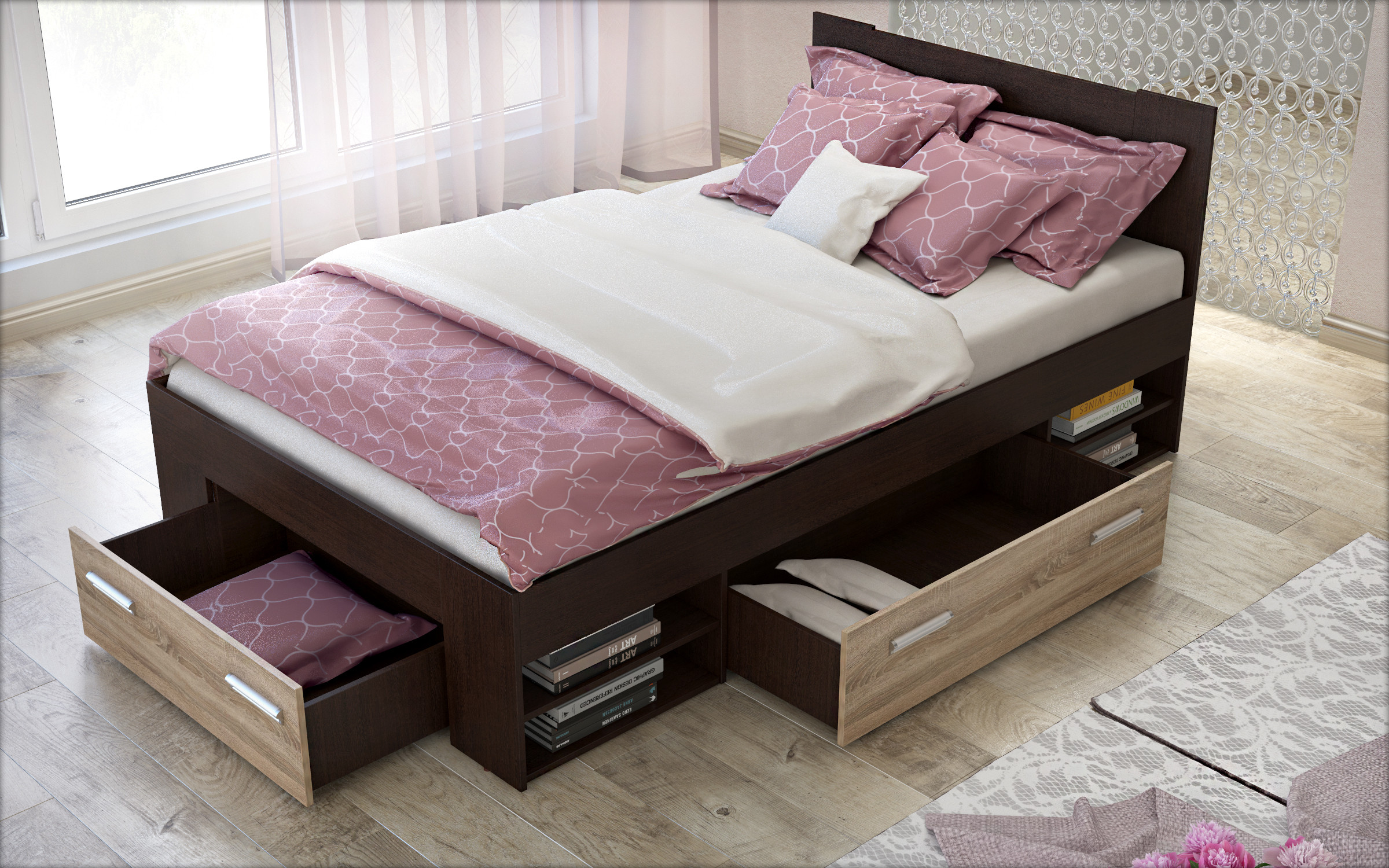 Bed + drawers for mattress 120/200 Nemo, Wenge + Sonoma oak  4