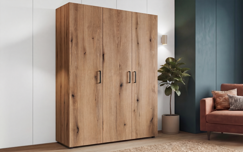 Wardrobe with clothes rod and shelves Massimo Balance 2, Evoke oak  1