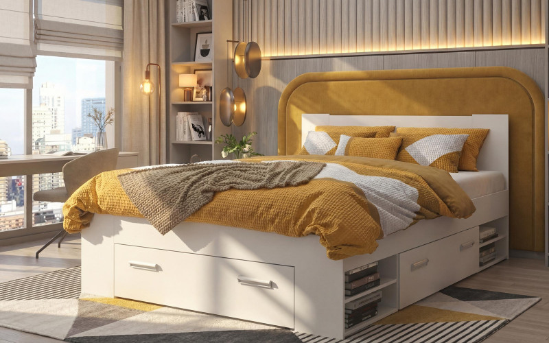 Double bed 140/200 Nemo + mattress, white  1