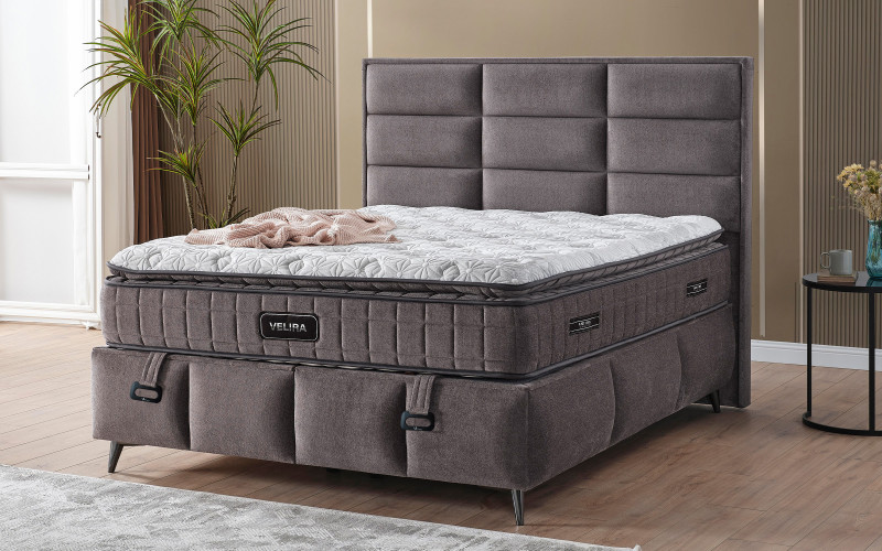 Double bed Box Spring 160/200 Velira + mattress, grey  1