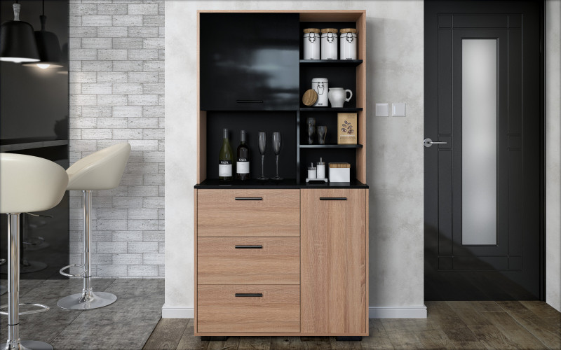 Cabinet Notello, Sonoma oak + black gloss  1