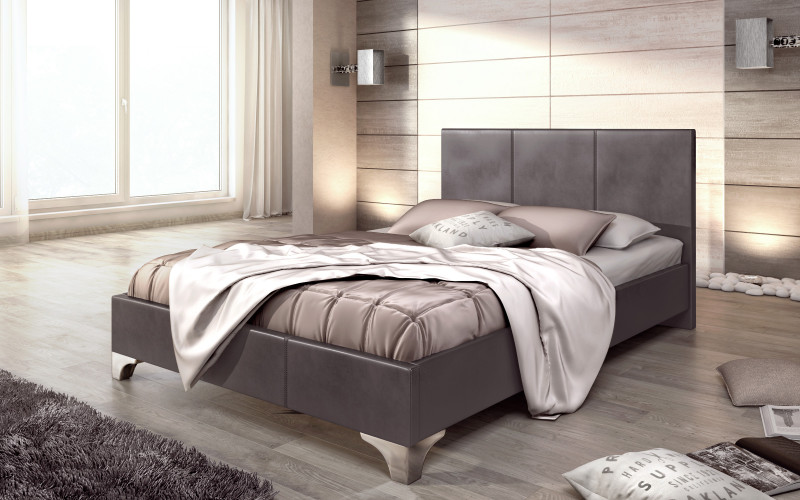 Leather double bed Betina 2 for two-sided mattress 140/200, grey  1