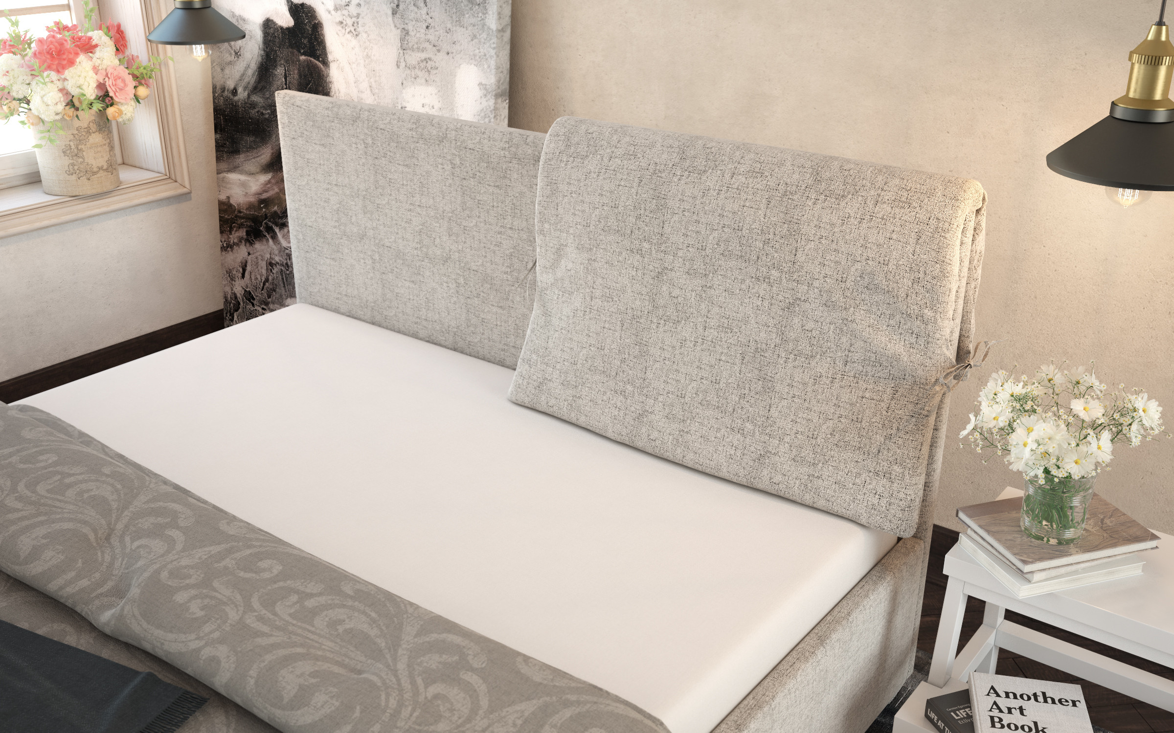 Upholstered double bed for mattress 160/200 Fiera, beige  6