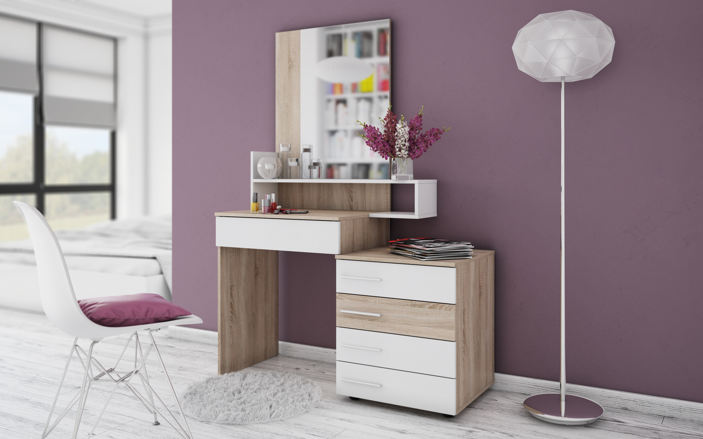 Dressing table Iman, Sonoma oak + white gloss  1