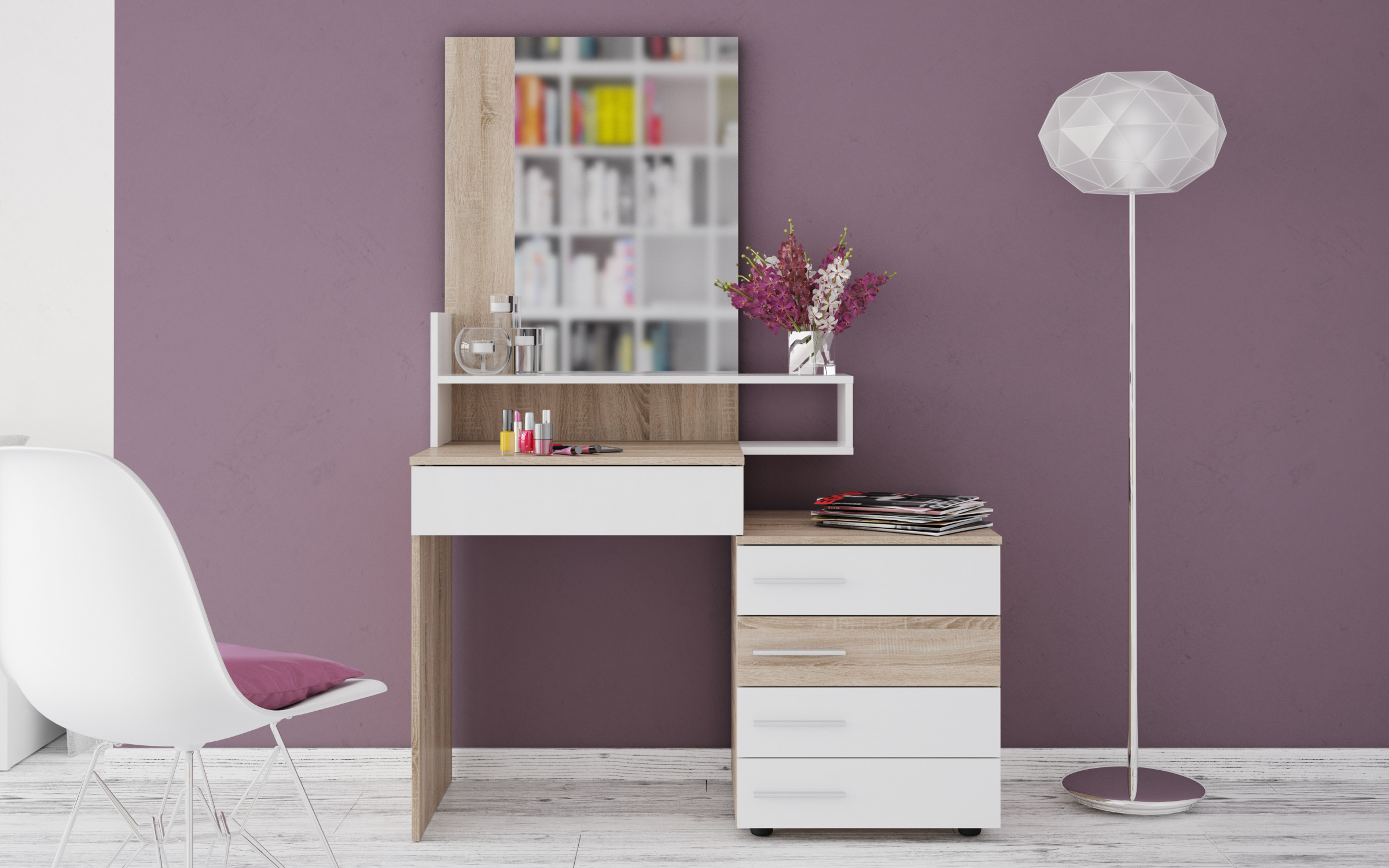 Dressing table Iman, Sonoma oak + white gloss  2