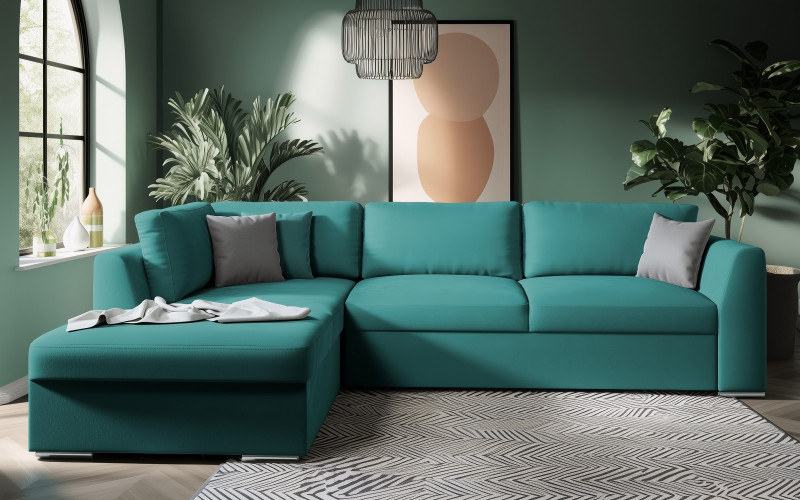 Extendable corner sofa Toscana, turquoise + light grey  3