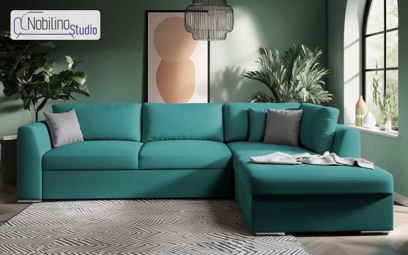 Extendable corner sofa Toscana, turquoise + light grey  1