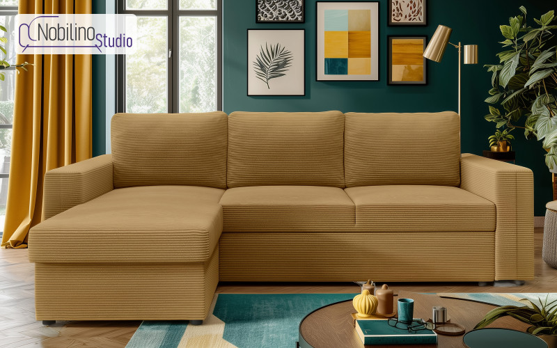 Extendable corner sofa Justin Ultra, mustard  1