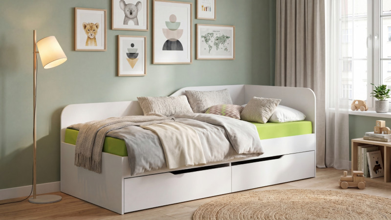 Bed + drawers for mattress 90/200 Amiko, white  1