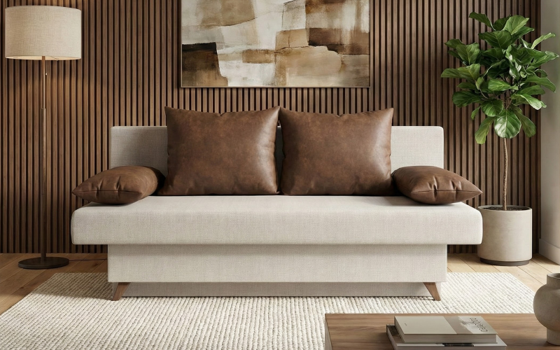 Extendable sofa Garson, ivory + brown  1