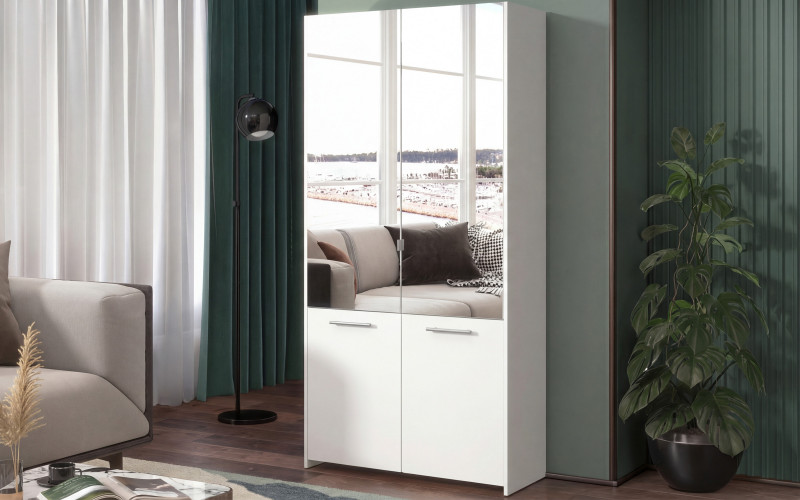 Двостулкова шафа з дзеркалом Зен, білий матовий  1