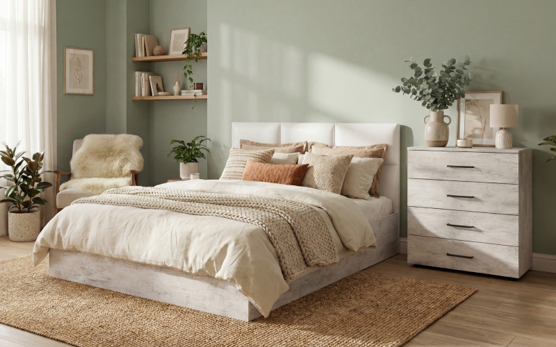 Bedroom furniture set for mattress 140/200 Estell 4, Antique oak + white leather  1