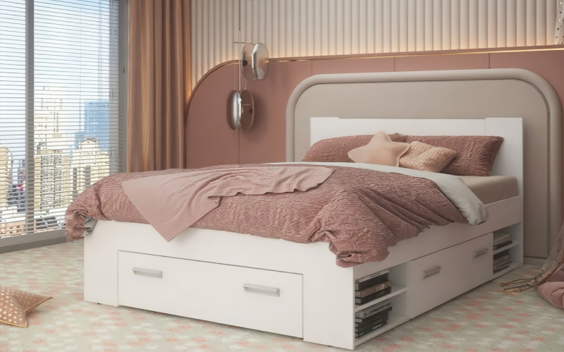 Double bed + drawers for mattress 160/200 Nemo, white  1