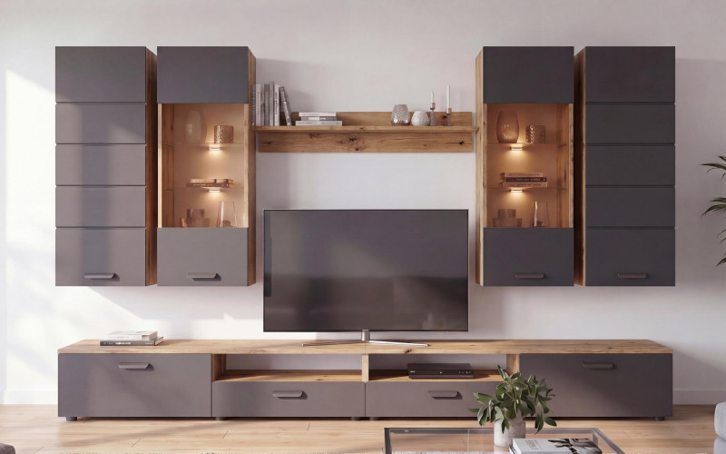 Shelf unit Andora, Evoke oak + graphite  1
