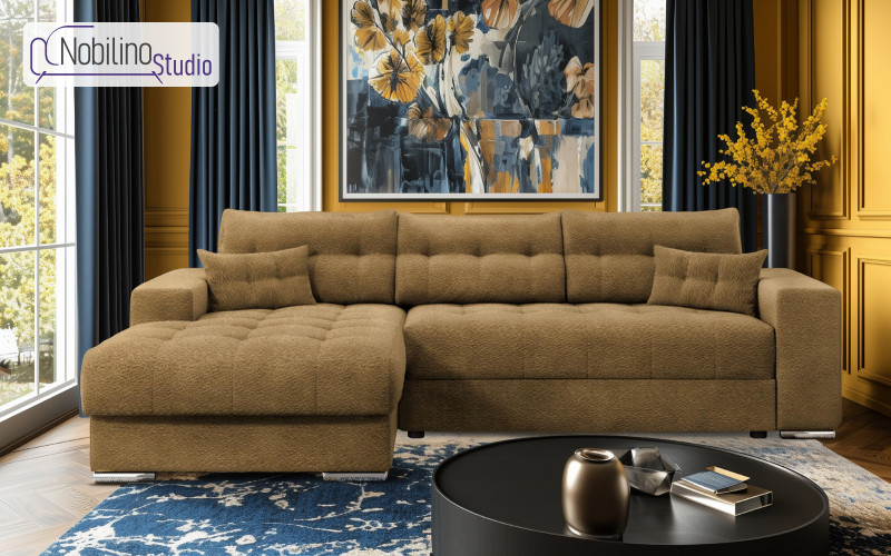 Extendable corner sofa Sander, mustard  1