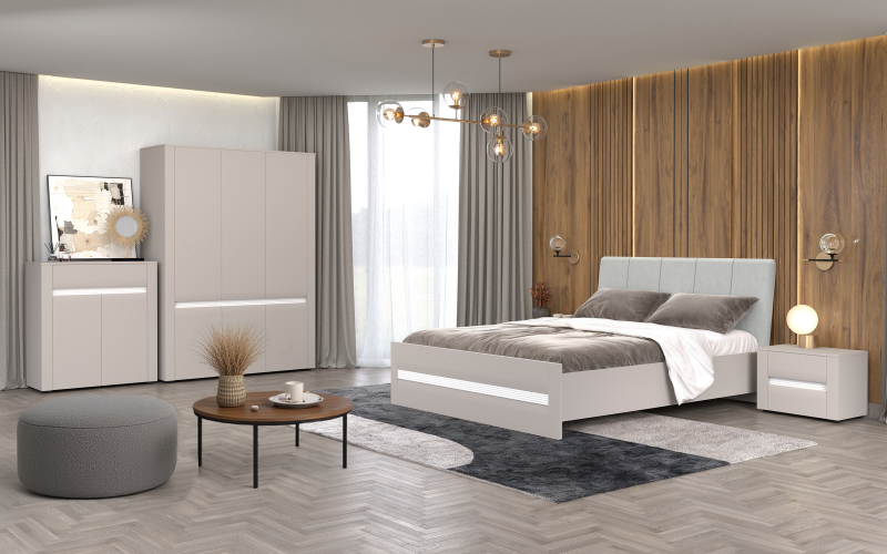 Bedroom furniture set for mattress 160/200 Varis, cashmere + white  1
